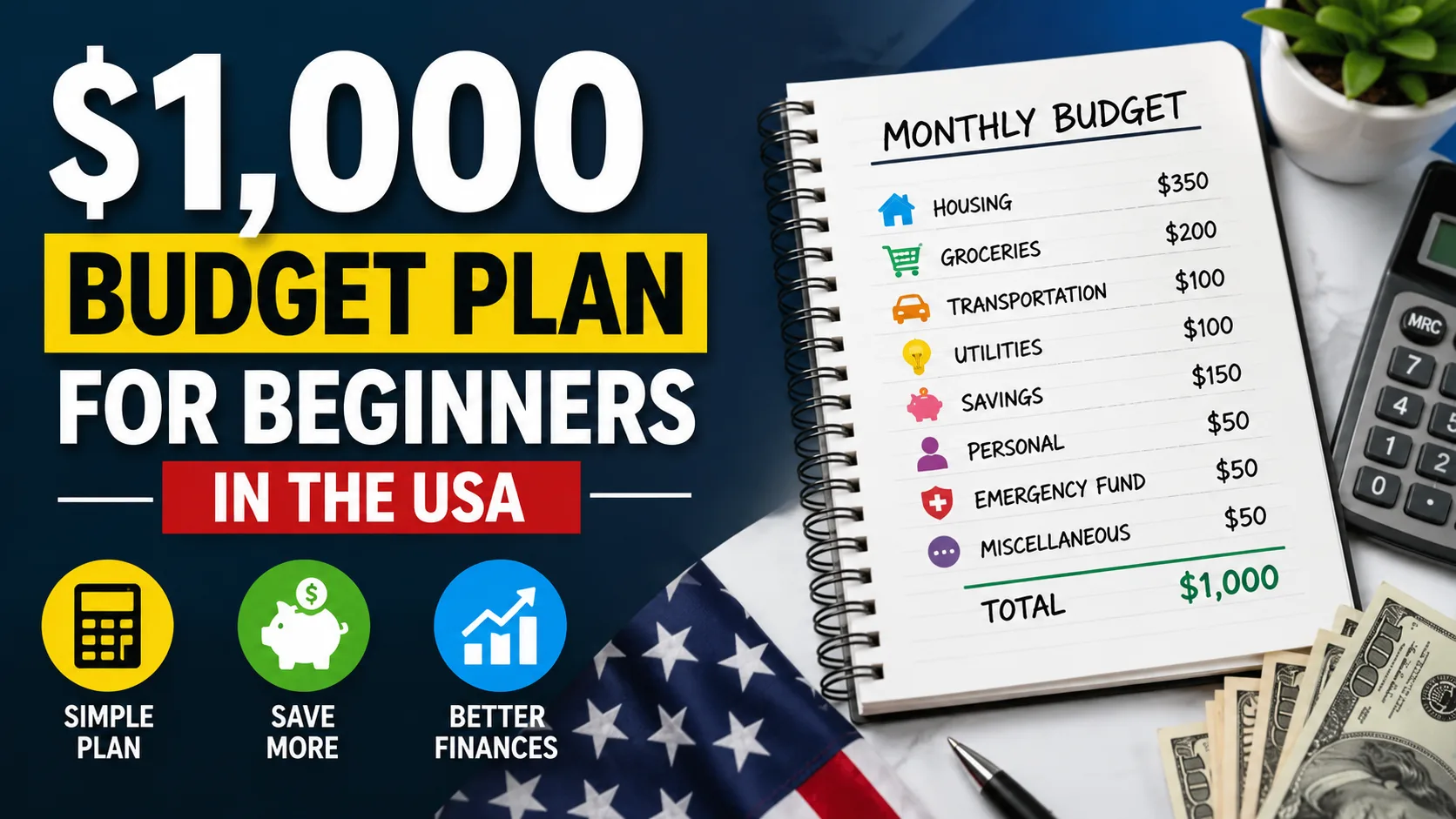 $1,000 Budget Plan for Beginners in the USA 2026 Guide